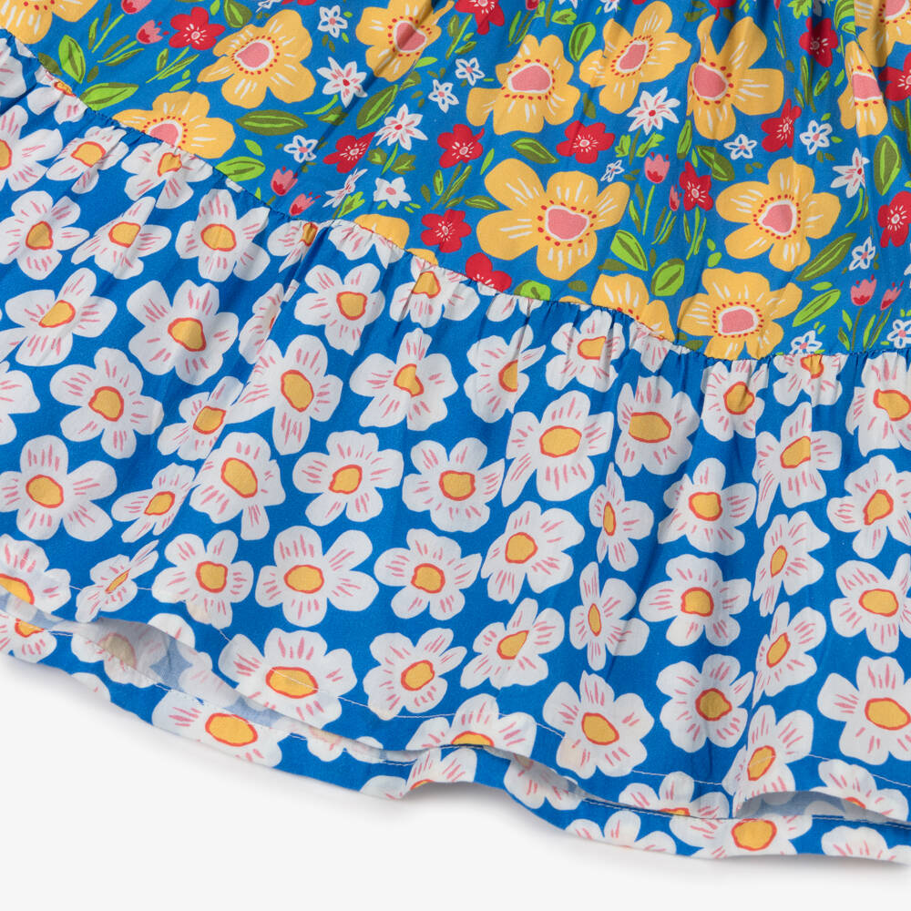 Frugi-Baby Girls Blue Gingham & Floral Organic Cotton Dress | Childrensalon