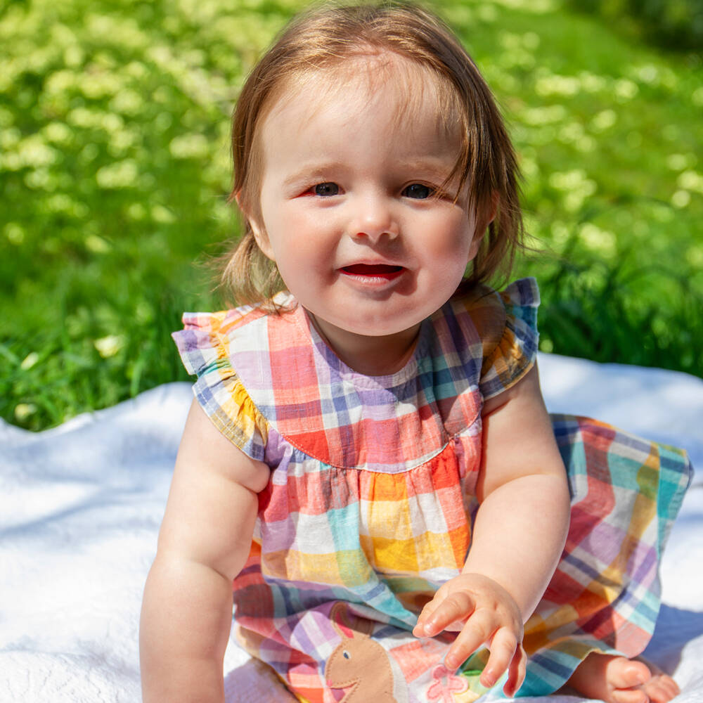 Frugi-فستان قطن بنقشة مربعات متعدد الألوان للبنات الرضع | Childrensalon