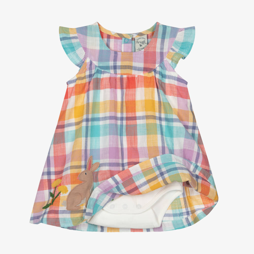 Frugi-Baby Girls Multicolour Check Cotton Dress | Childrensalon