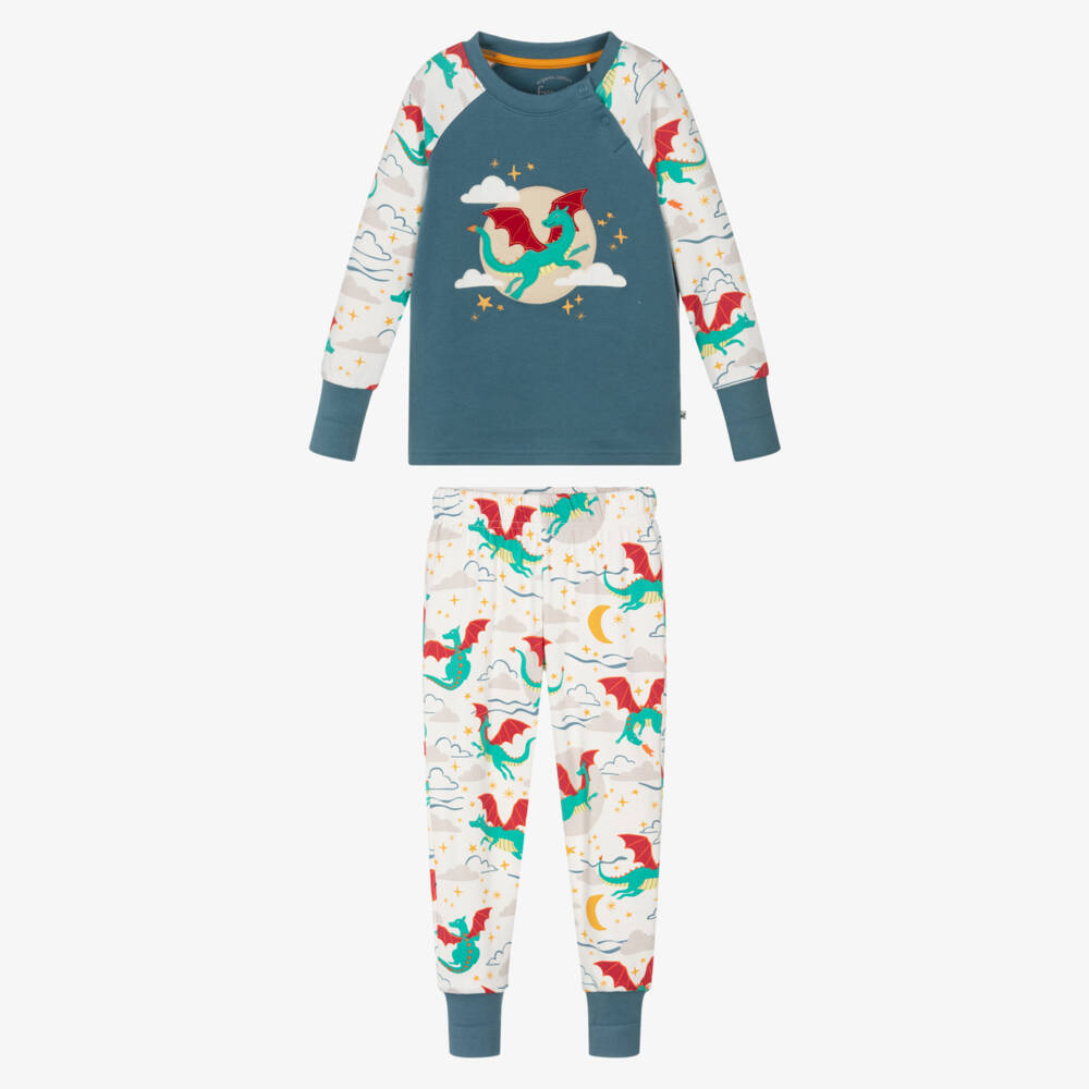 Frugi-Blue & White Dragon Print Organic Cotton Pyjamas | Childrensalon