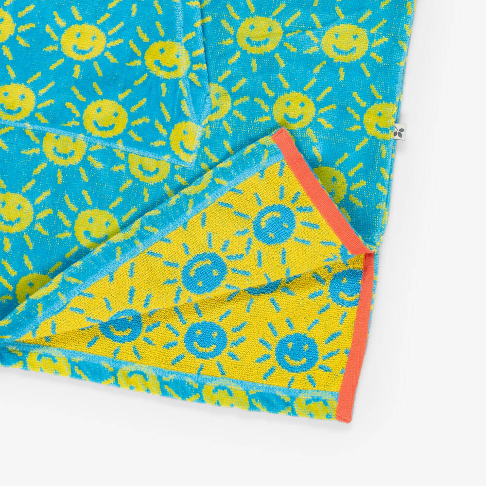 Frugi-Blue & Yellow Sun Print Cotton Hooded Towel | Childrensalon