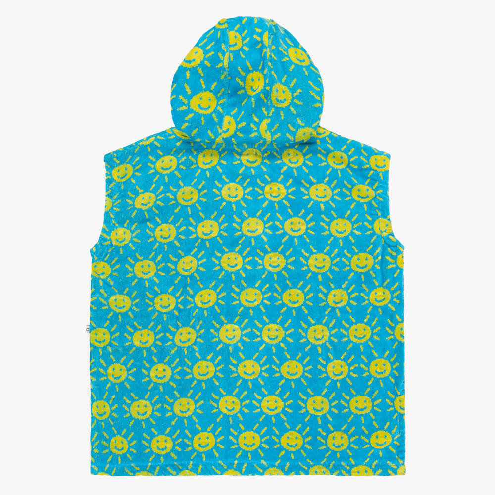 Frugi-Blue & Yellow Sun Print Cotton Hooded Towel | Childrensalon
