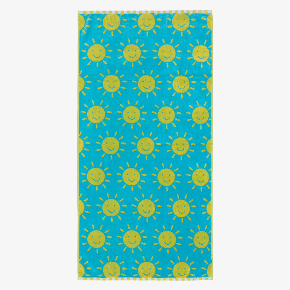 Frugi-Blue & Yellow Sun Print Cotton Towel (140cm) | Childrensalon