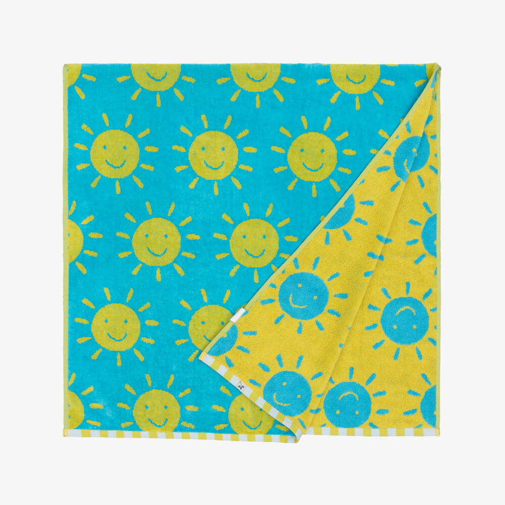 Frugi-Blue & Yellow Sun Print Cotton Towel (140cm) | Childrensalon