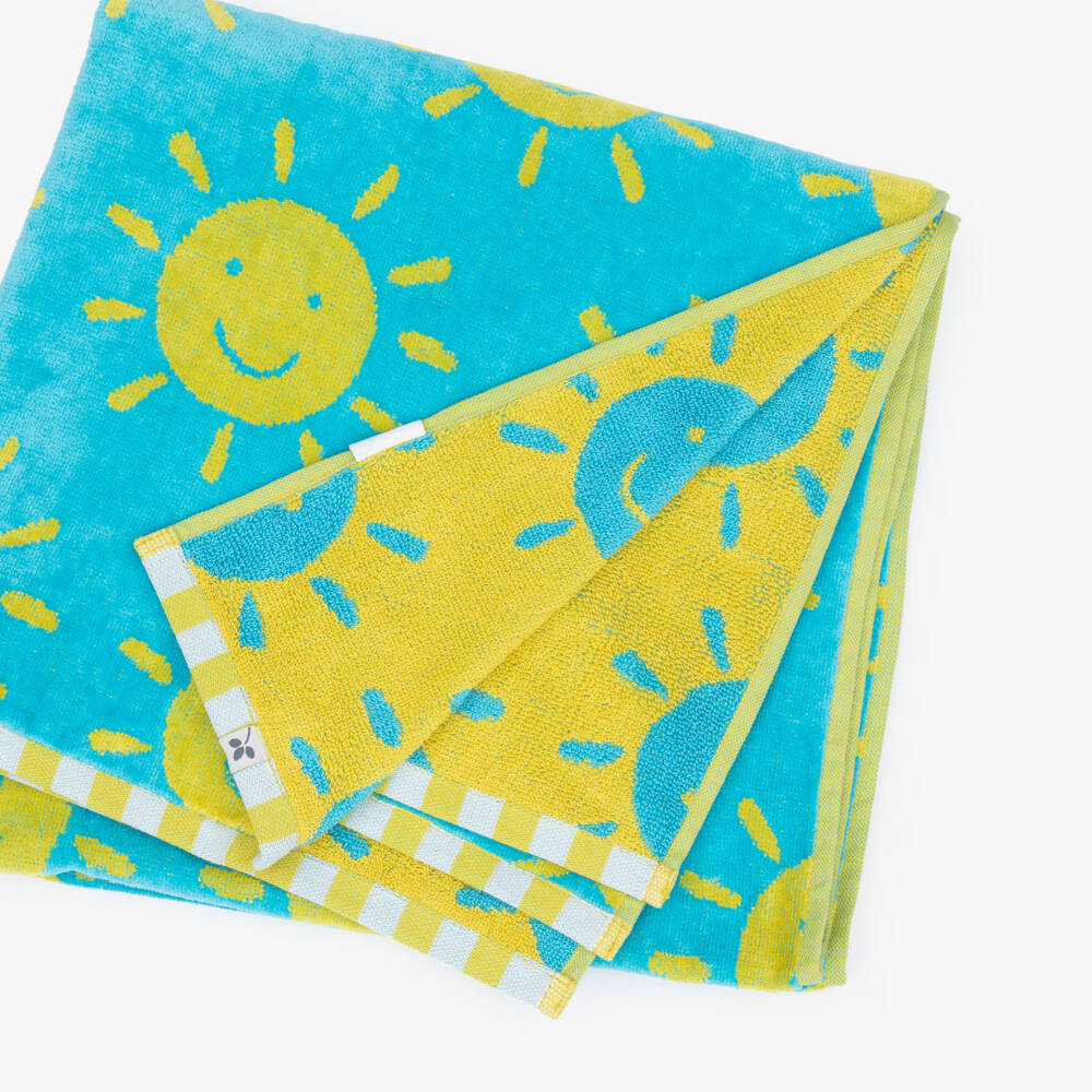 Frugi-Blue & Yellow Sun Print Cotton Towel (140cm) | Childrensalon