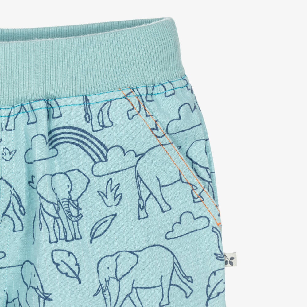Frugi-Boys Aqua Blue Organic Cotton Shorts with Elephant Print | Childrensalon