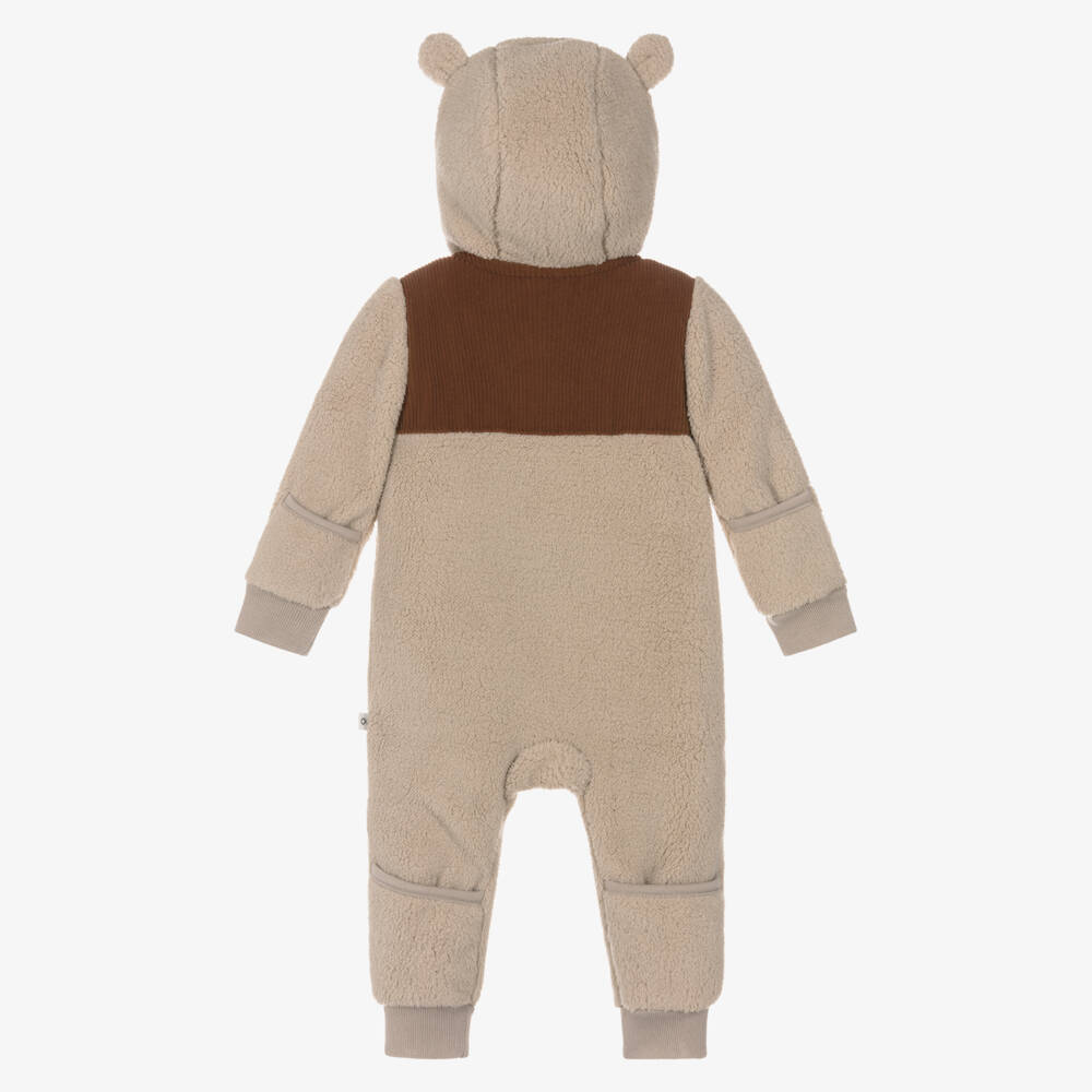 Frugi-Boys Beige Teddy Fleece Hooded Pramsuit | Childrensalon