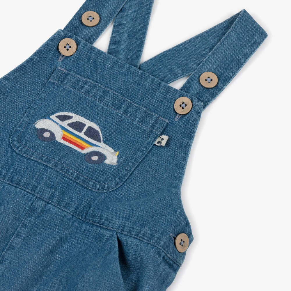 Frugi-Boys Blue Denim Car Dungaree Shorts | Childrensalon