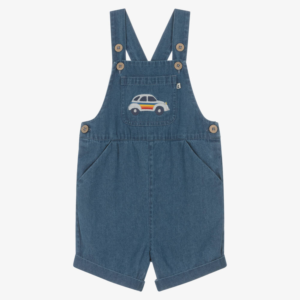Frugi-Boys Blue Denim Car Dungaree Shorts | Childrensalon