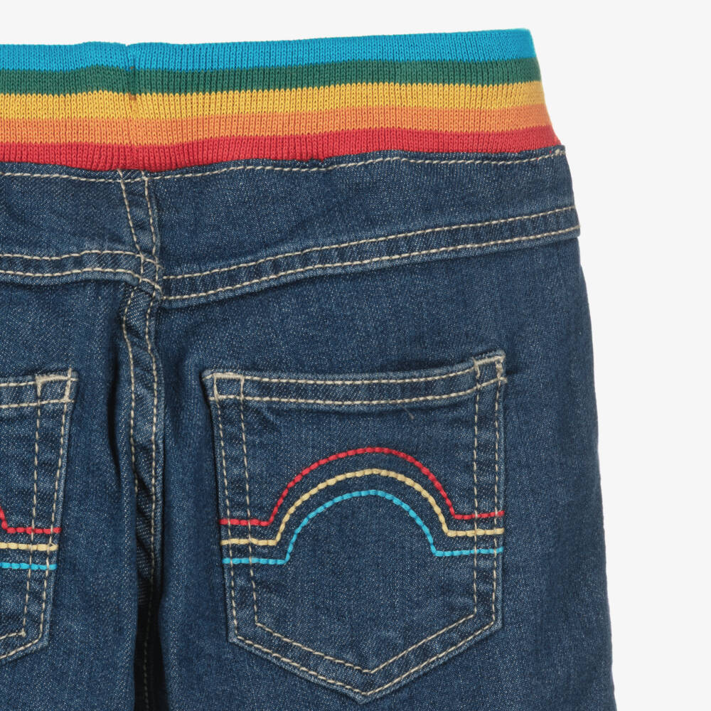 Frugi-Boys Blue Denim Shorts with Drawstring Rainbow Waistband | Childrensalon