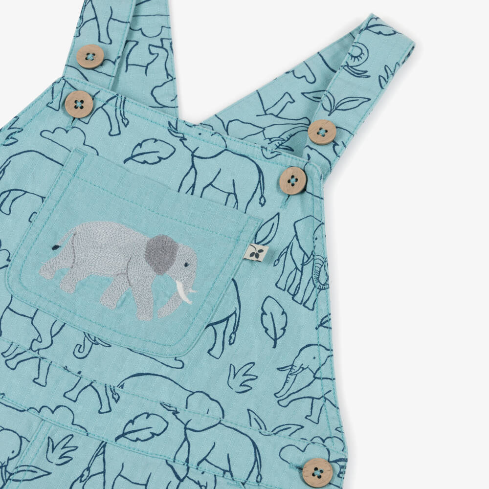 Frugi-Boys Blue Elephant Dungaree Shorts | Childrensalon