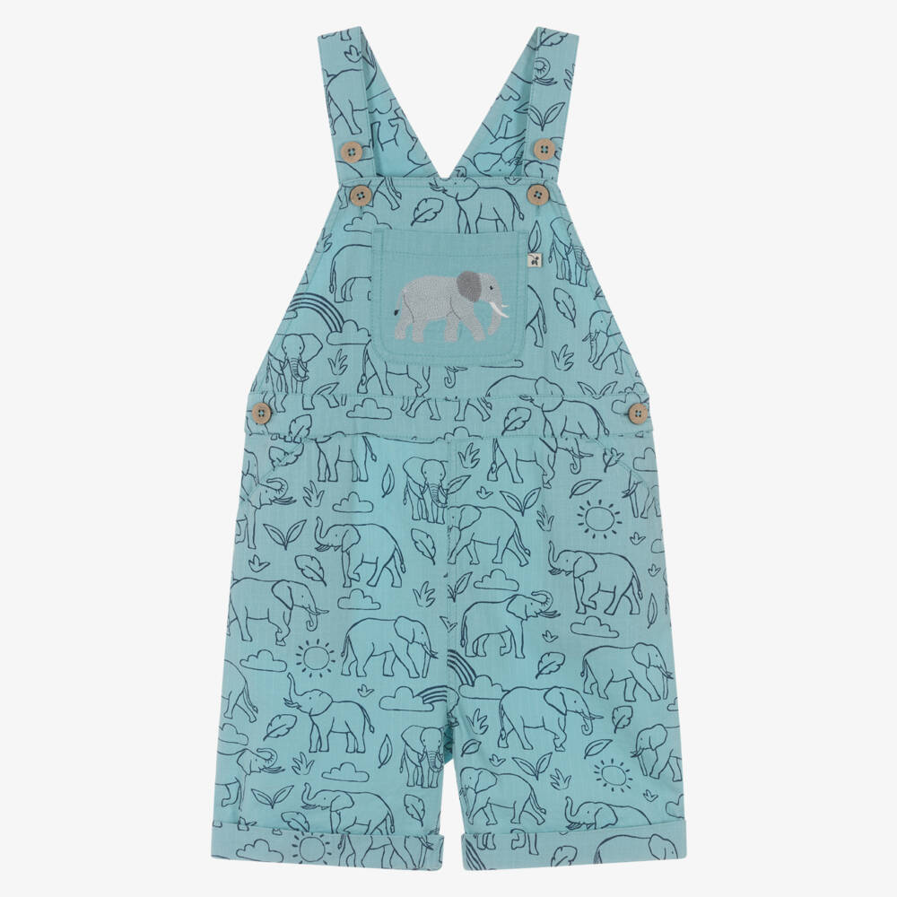 Frugi-Boys Blue Elephant Dungaree Shorts | Childrensalon