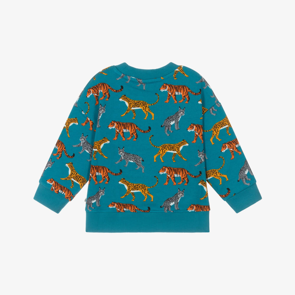Frugi-Boys Blue Organic Cotton Big Cat Print Sweatshirt | Childrensalon