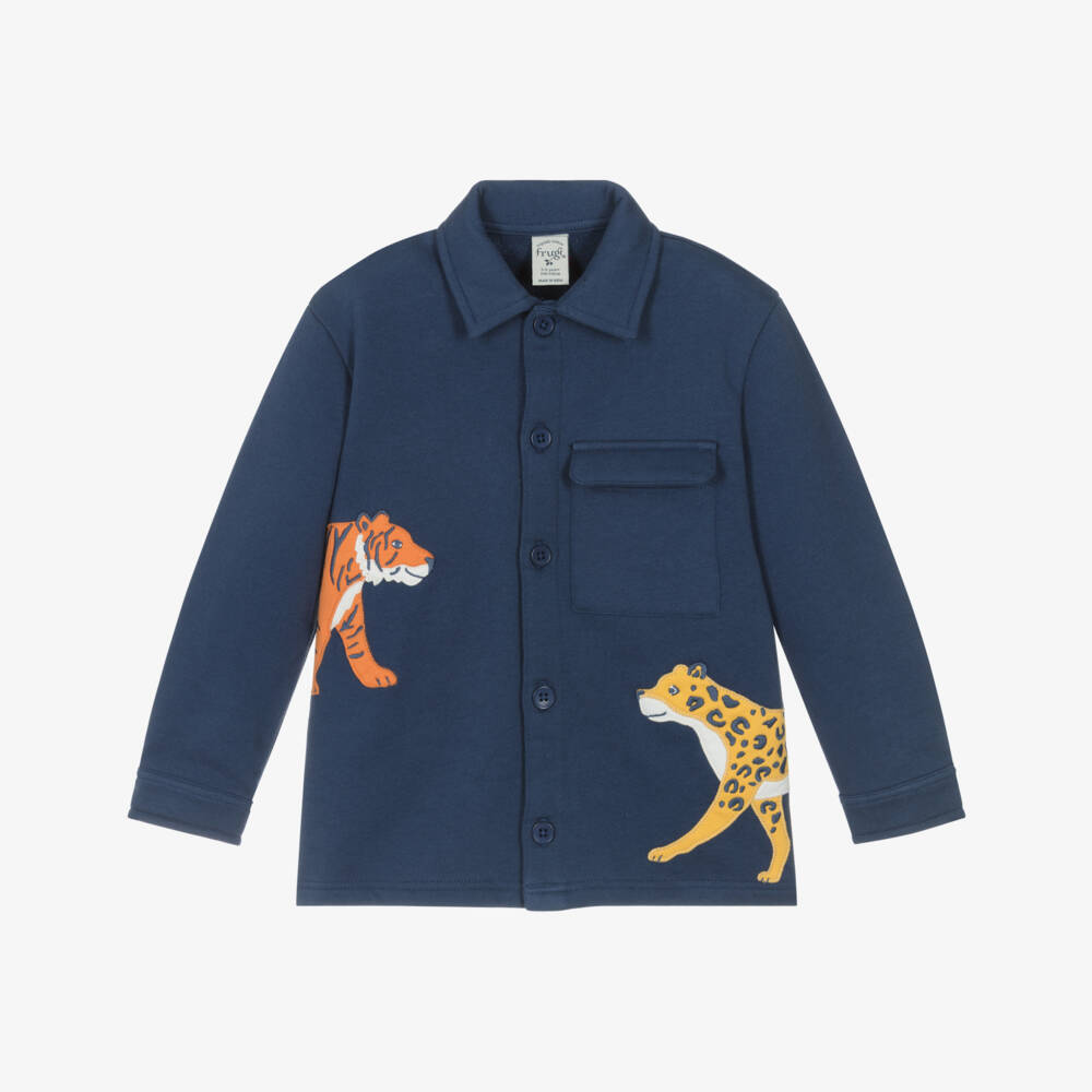 Frugi-Boys Blue Organic Cotton Tiger & Leopard Shacket | Childrensalon