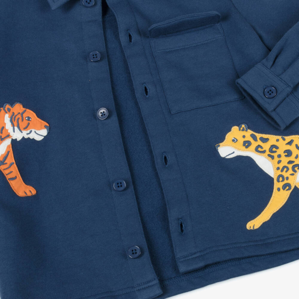 Frugi-Boys Blue Organic Cotton Tiger & Leopard Shacket | Childrensalon