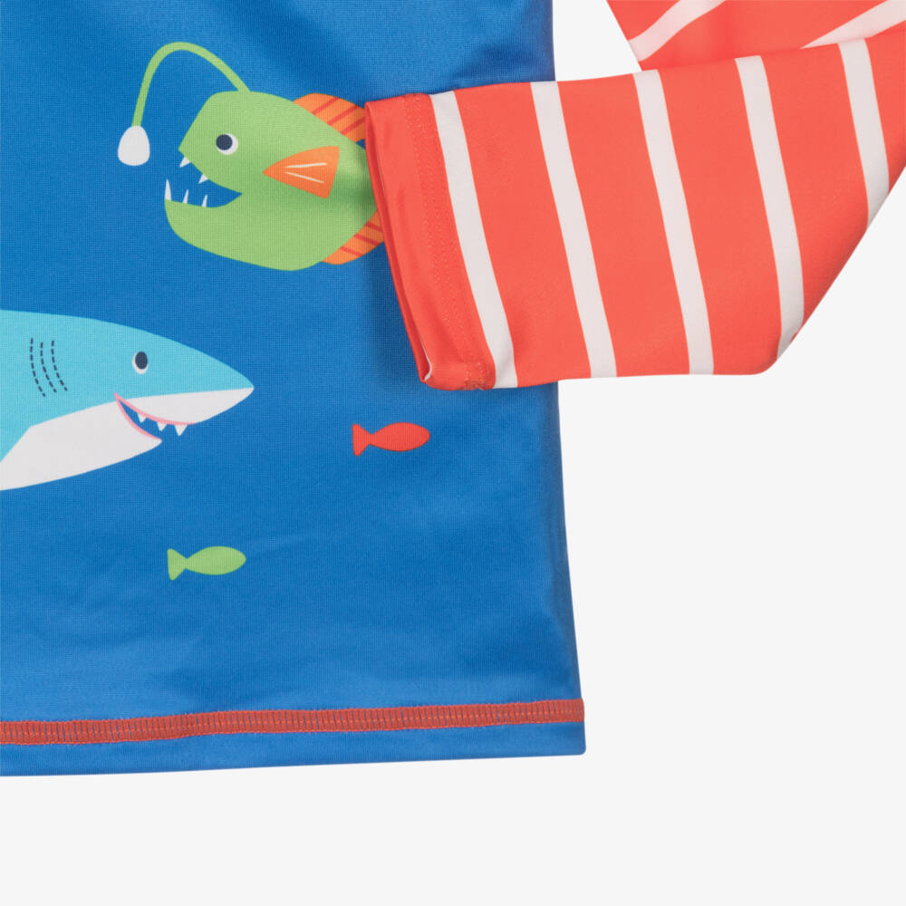 Frugi-Boys Blue & Red Shark Swim Top (UPF50+) | Childrensalon