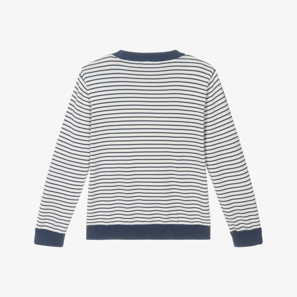 Frugi Boys Blue Stripe Cotton Snake Sweater Childrensalon