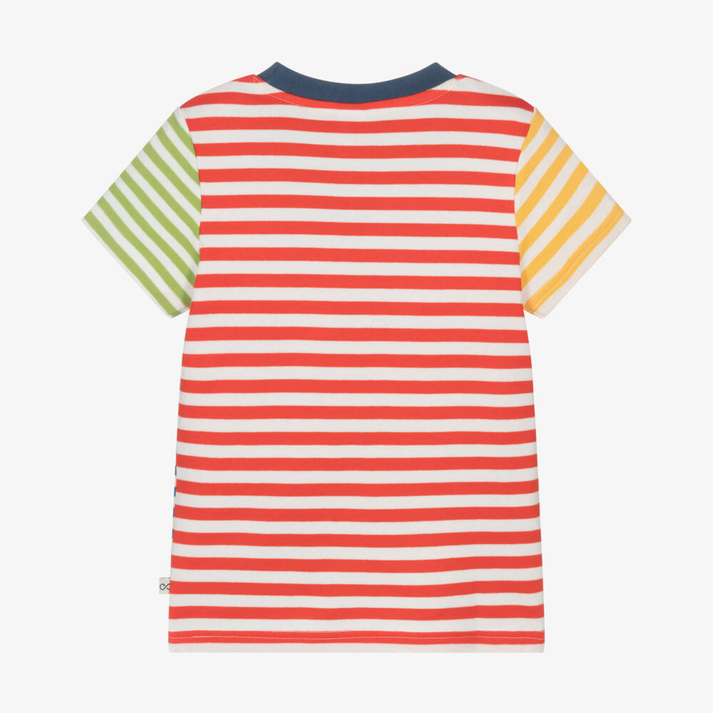 Frugi-Boys Blue Striped Cotton Football T-Shirt | Childrensalon