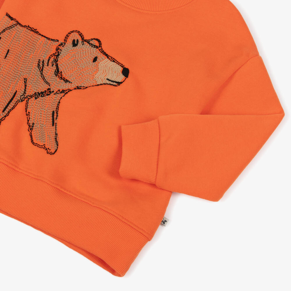 Frugi-Boys Bright Orange Organic Cotton Bear Sweatshirt | Childrensalon