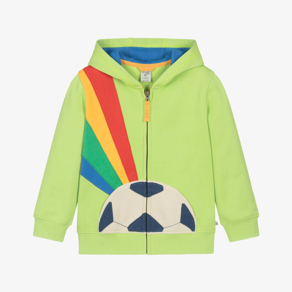 Frugi-Boys Green Cotton Football Zip-Up Top | Childrensalon