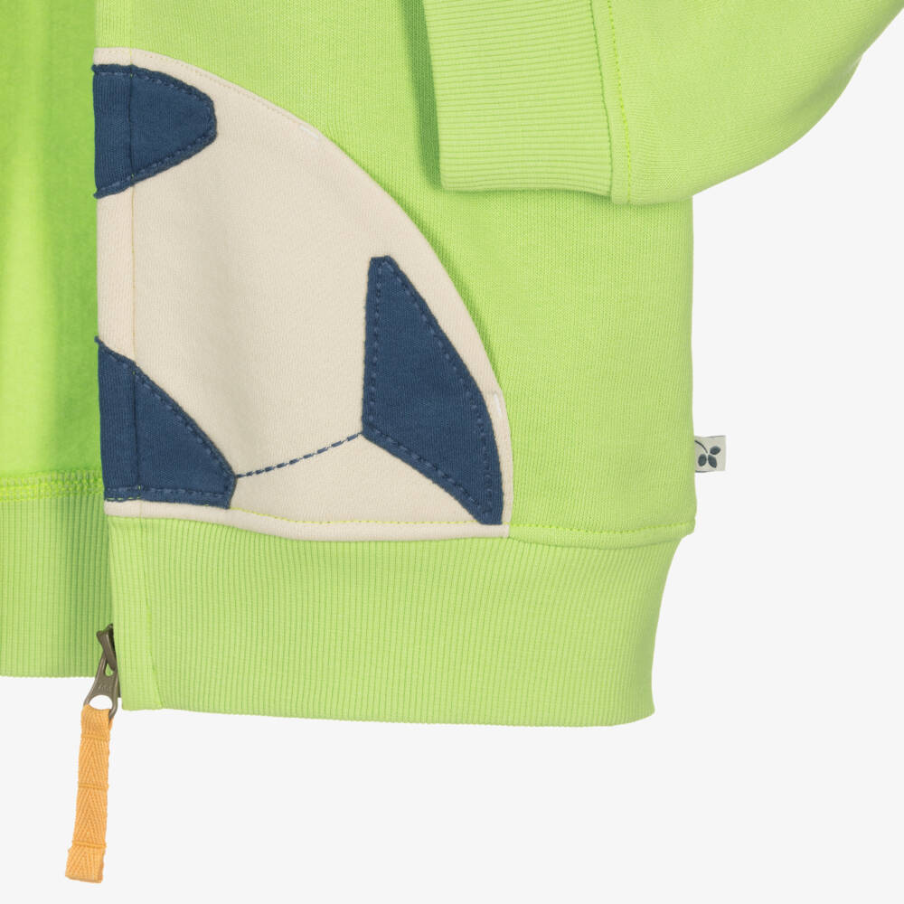 Frugi-Boys Green Cotton Football Zip-Up Top | Childrensalon