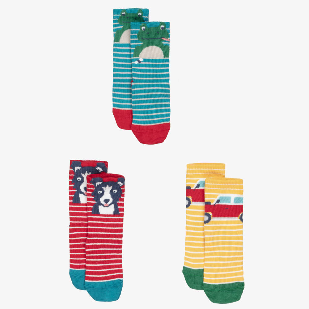 Frugi-Boys Multicolour Stripe Organic Cotton Socks (3 Pack) | Childrensalon