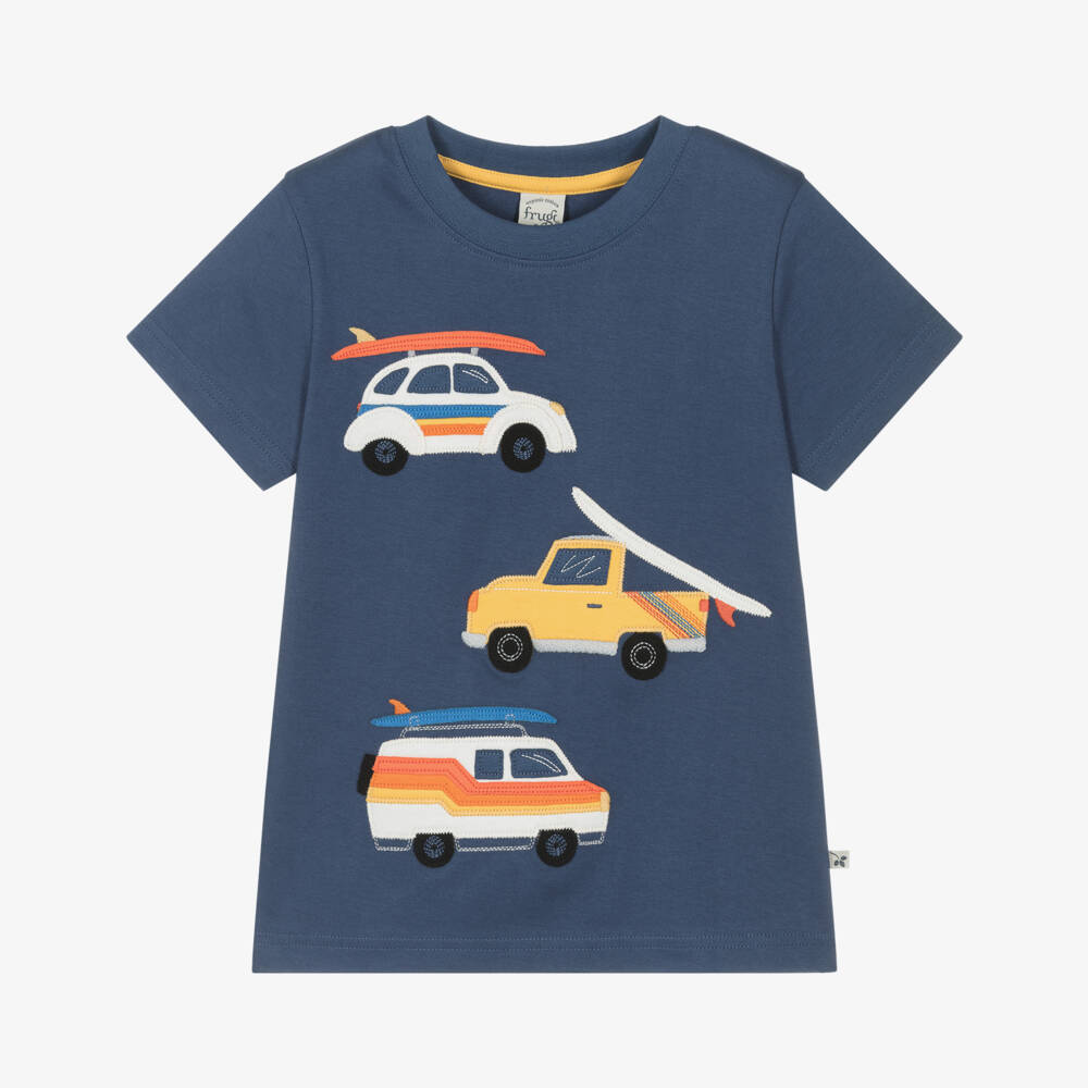 Frugi-Boys Navy Blue Organic Cotton Car T-Shirt | Childrensalon