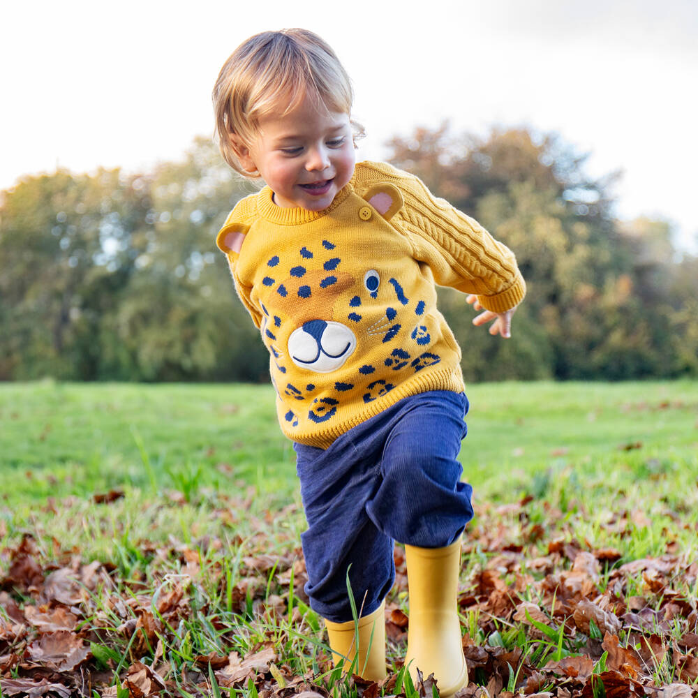 Frugi-Boys Yellow Organic Cotton Knit Leopard Sweater | Childrensalon