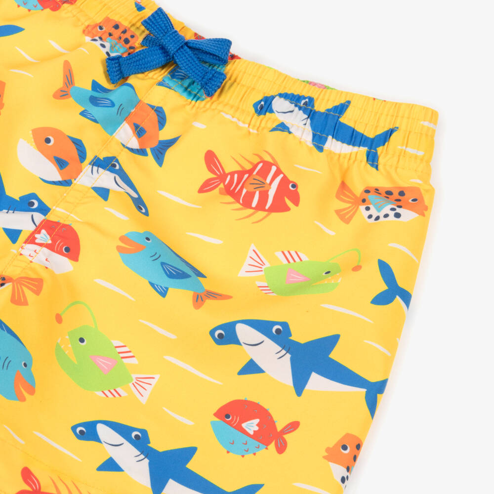 Frugi-Boys Yellow Shark & Fish Swim Shorts | Childrensalon