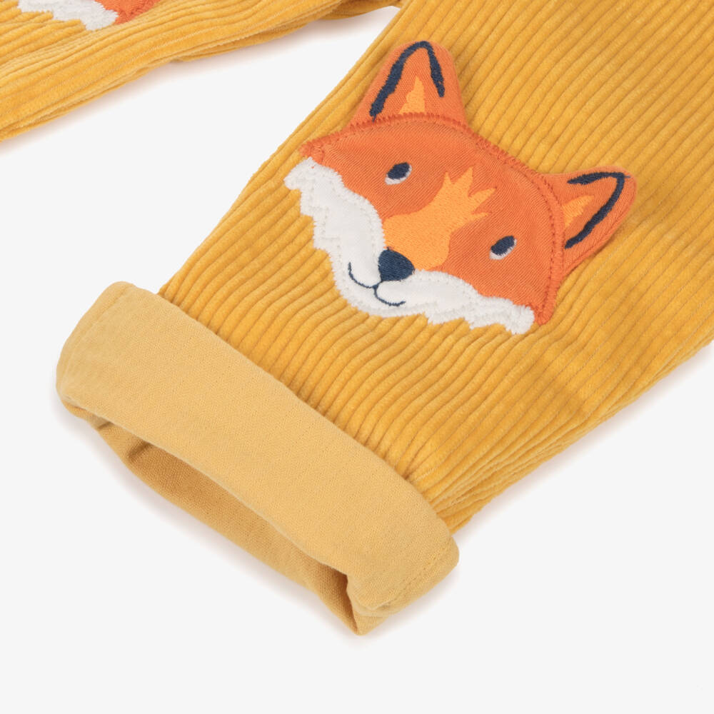 Frugi-Bright Yellow Cordurory Trousers with Fox Knee Patches | Childrensalon