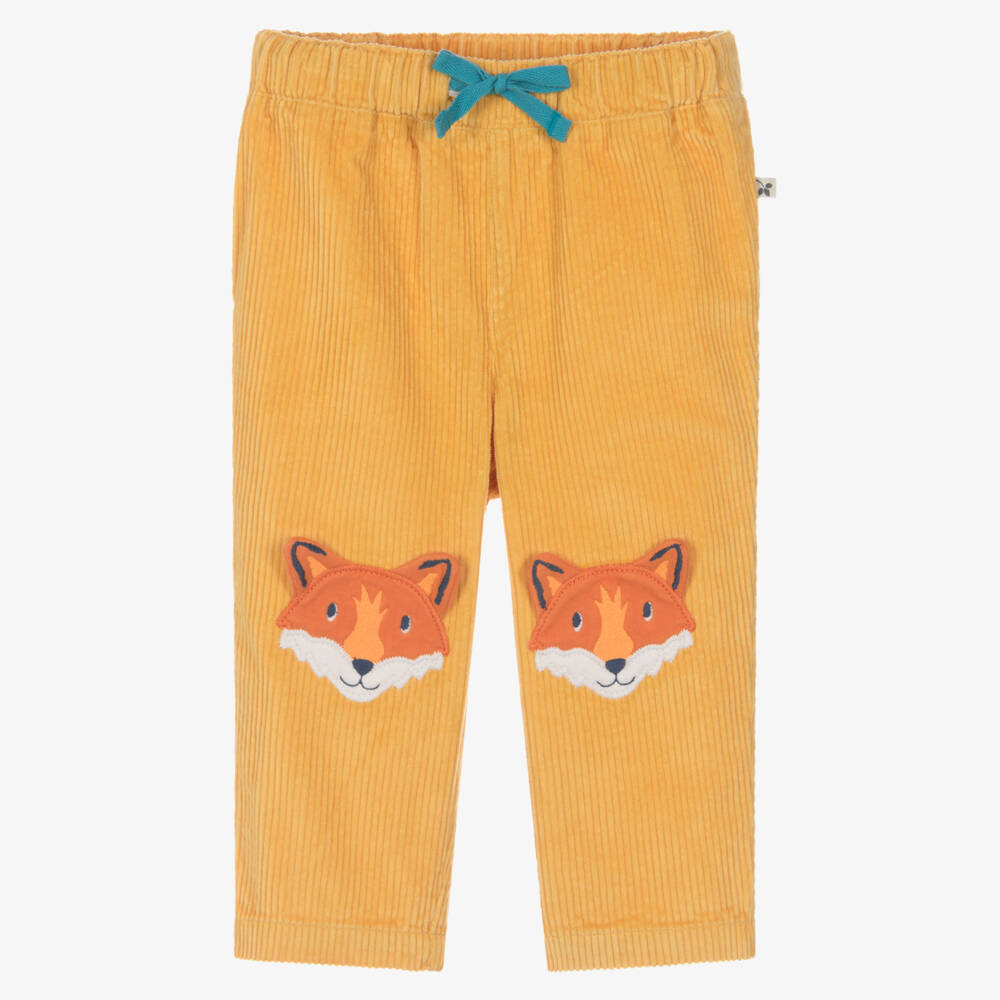 Frugi-Bright Yellow Cordurory Trousers with Fox Knee Patches | Childrensalon