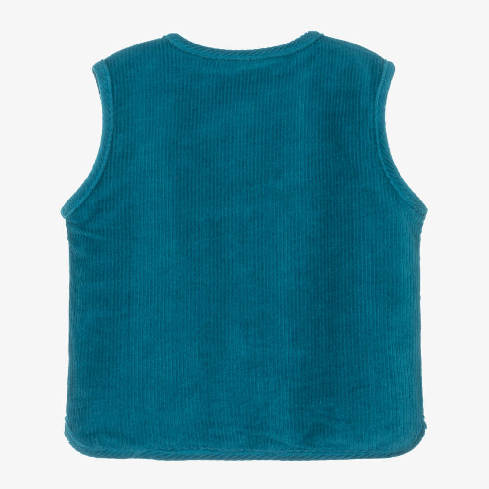 Frugi-Girls Blue Corduroy & Floral Patterned Reversible Waistcoat | Childrensalon