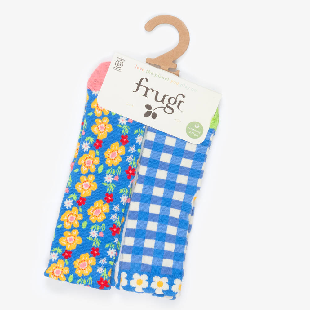 Frugi-Girls Blue Cotton Floral Ankle Socks (2 Pack) | Childrensalon