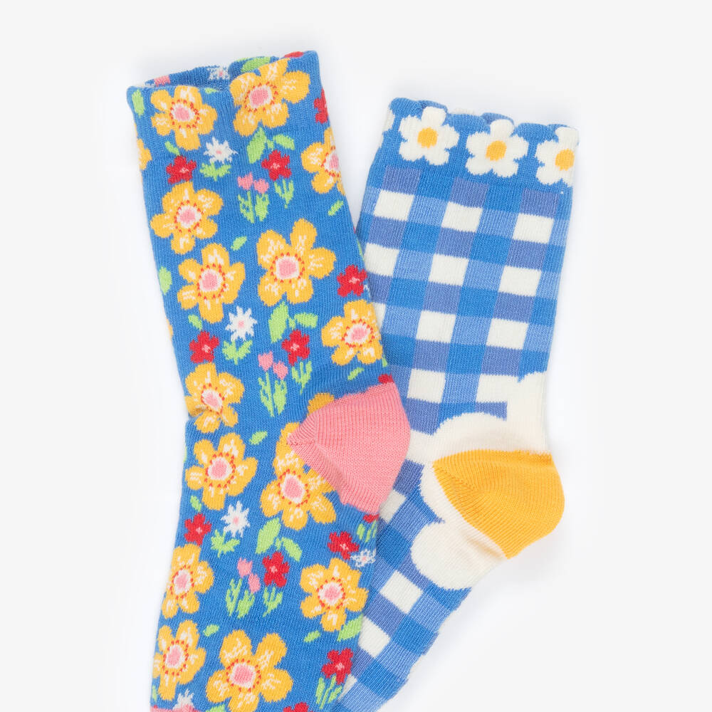 Frugi-Girls Blue Cotton Floral Ankle Socks (2 Pack) | Childrensalon
