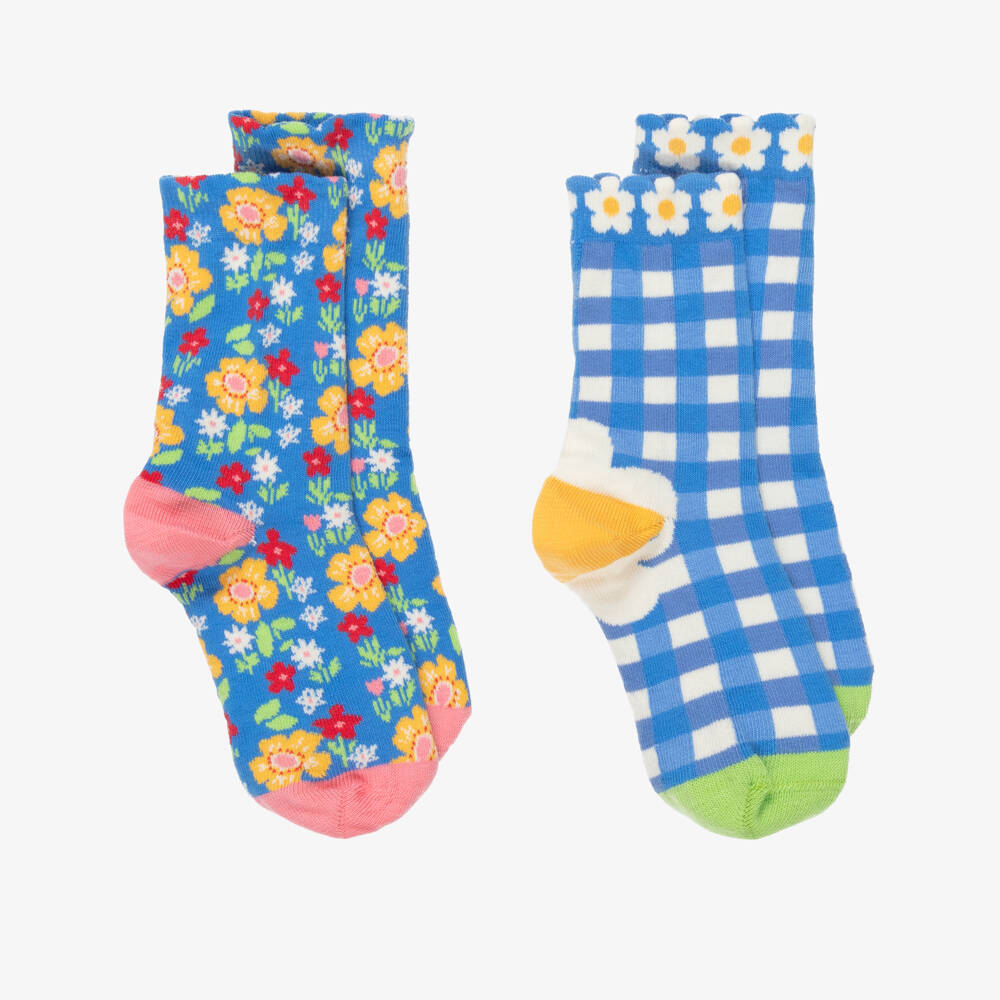 Frugi-Girls Blue Cotton Floral Ankle Socks (2 Pack) | Childrensalon