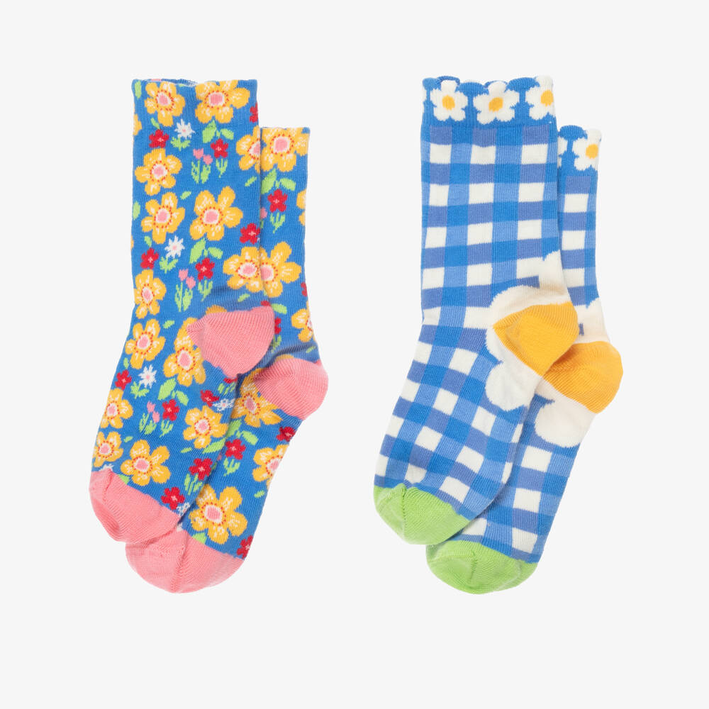 Frugi-Girls Blue Cotton Floral Ankle Socks (2 Pack) | Childrensalon