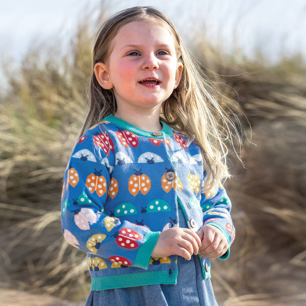 Frugi-Кардиган синий из хлопкового трикотажа с божьими коровками для девочек | Childrensalon