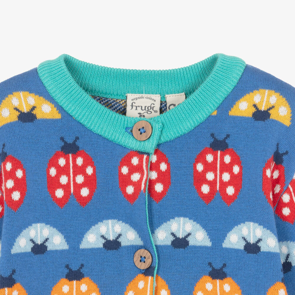 Frugi-Кардиган синий из хлопкового трикотажа с божьими коровками для девочек | Childrensalon