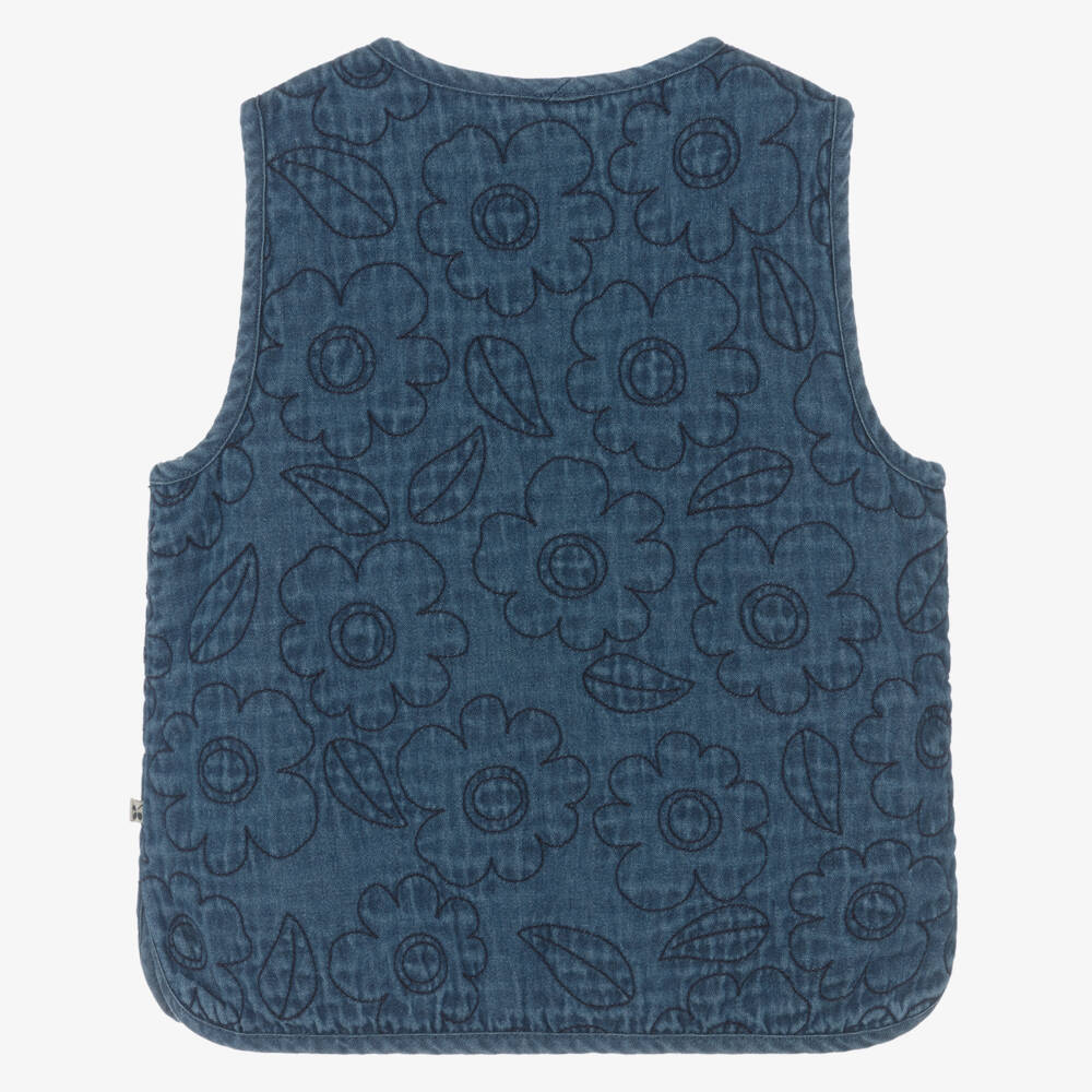 Frugi-Girls Blue Embroidered Floral Denim Waistcoat | Childrensalon