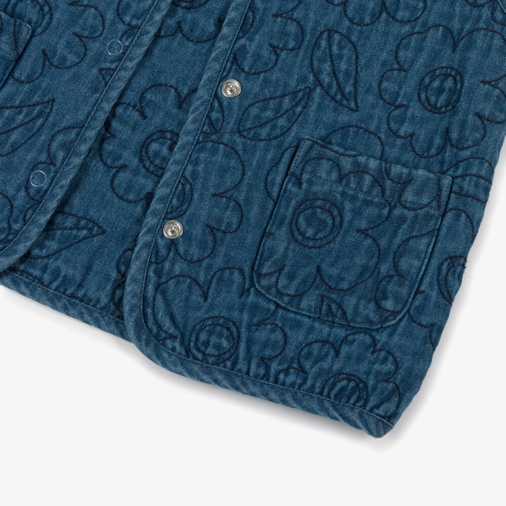 Frugi-Girls Blue Embroidered Floral Denim Waistcoat | Childrensalon