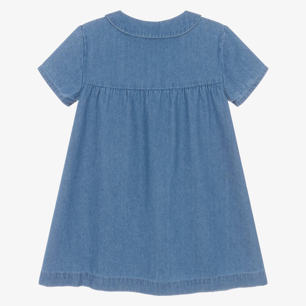Frugi-Girls Blue Embroidered Organic Cotton Denim Dress | Childrensalon