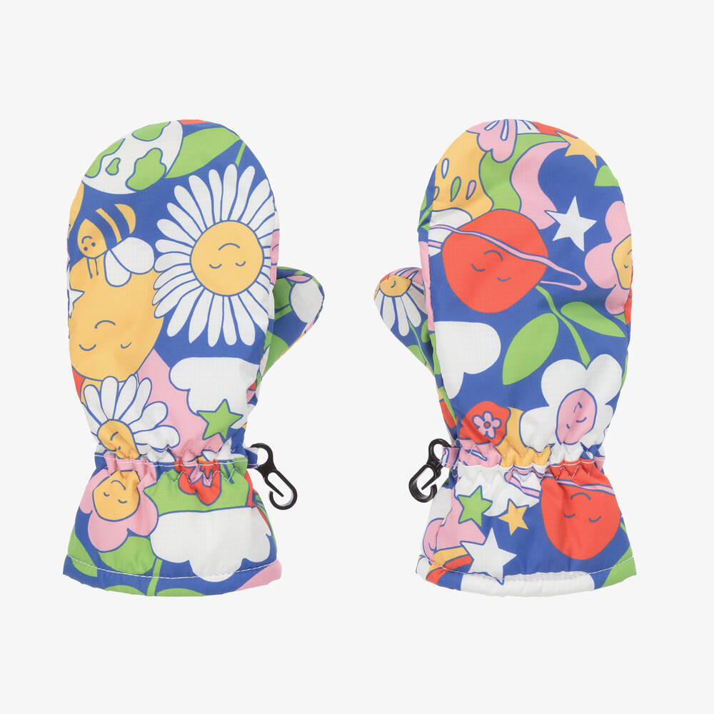 Frugi-Girls Blue Floral Ski Gloves | Childrensalon