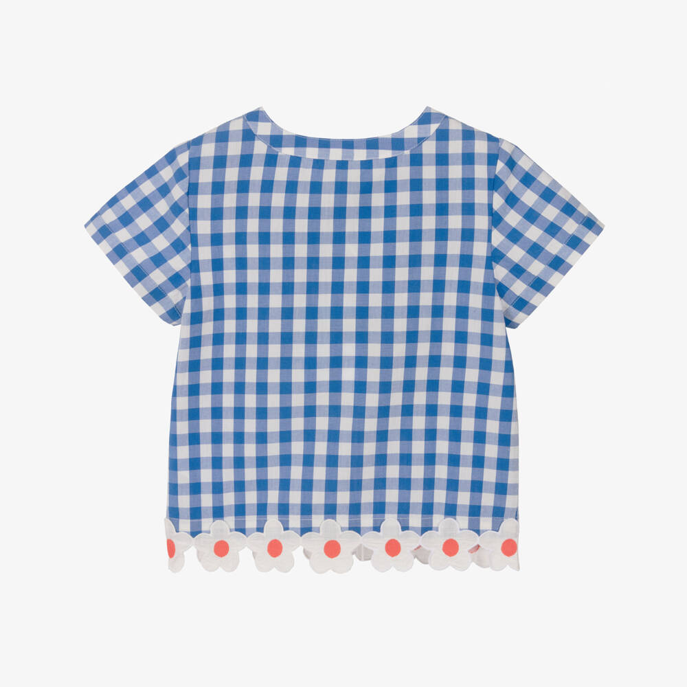 Frugi-Girls Blue Gingham Check Organic Cotton Blouse | Childrensalon
