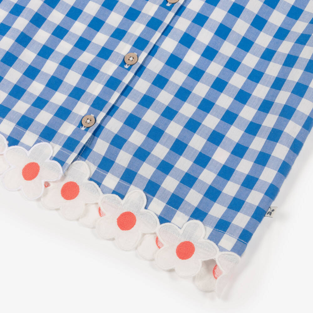 Frugi-Girls Blue Gingham Check Organic Cotton Blouse | Childrensalon