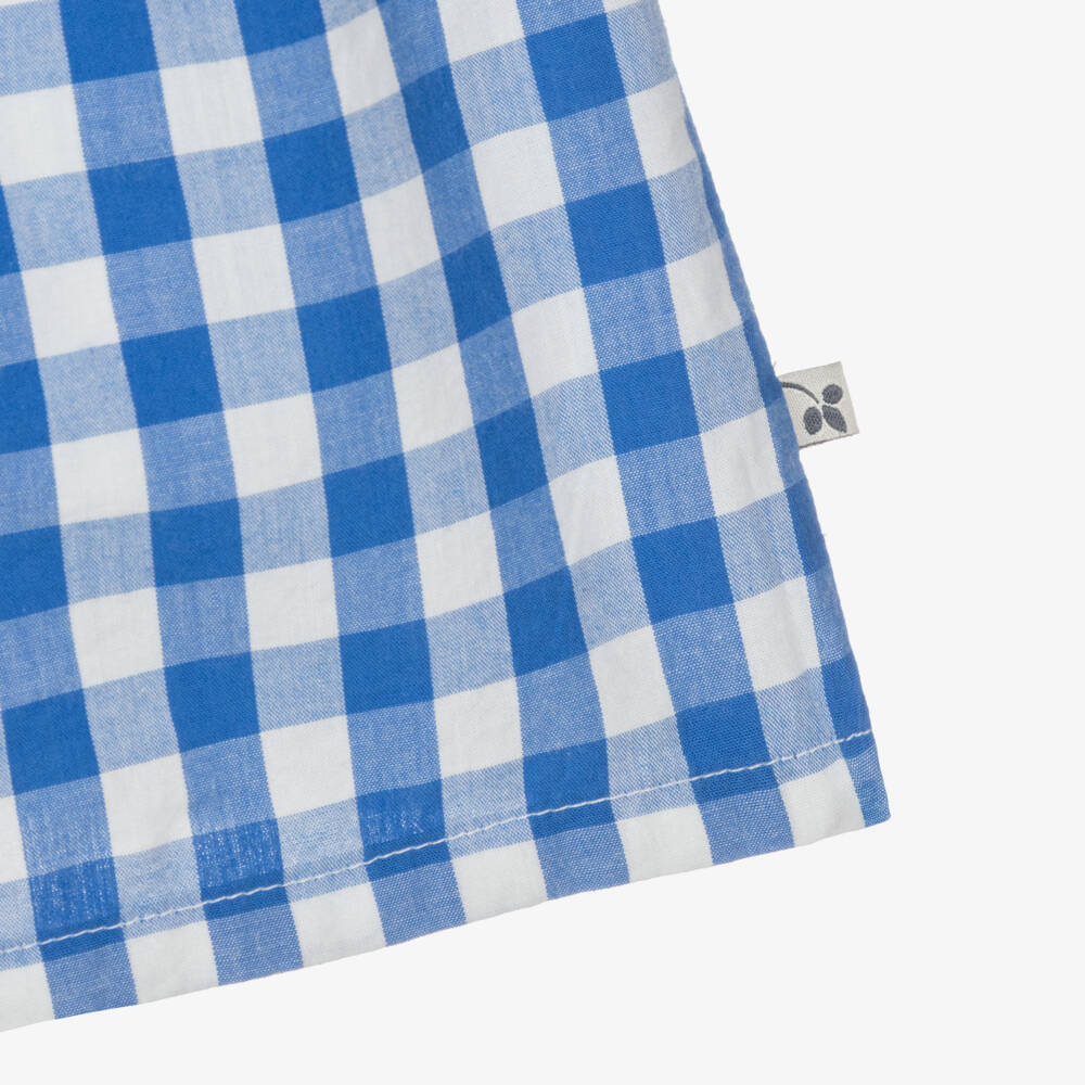 Frugi-Girls Blue Gingham Organic Cotton Dress with Daisy Appliqué | Childrensalon