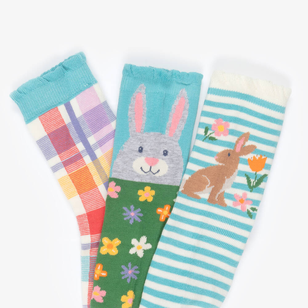 Frugi-Girls Blue & Green Cotton Ankle Socks (3 Pack) | Childrensalon