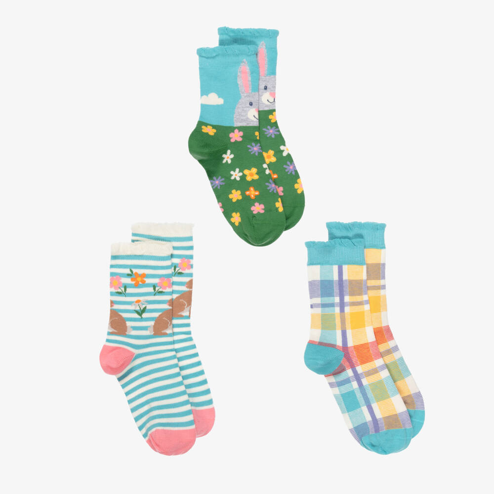 Frugi-Girls Blue & Green Cotton Ankle Socks (3 Pack) | Childrensalon