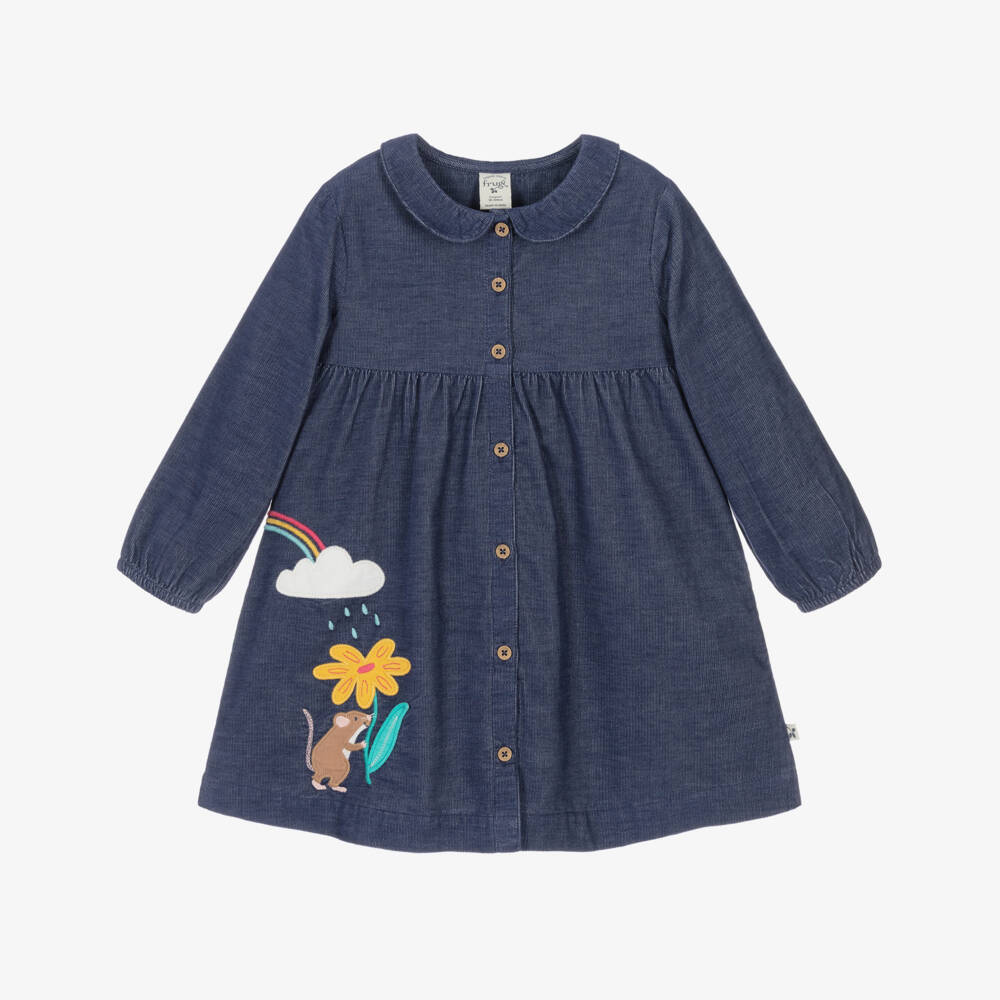 Frugi-Girls Blue Organic Cotton Corduroy Dress | Childrensalon
