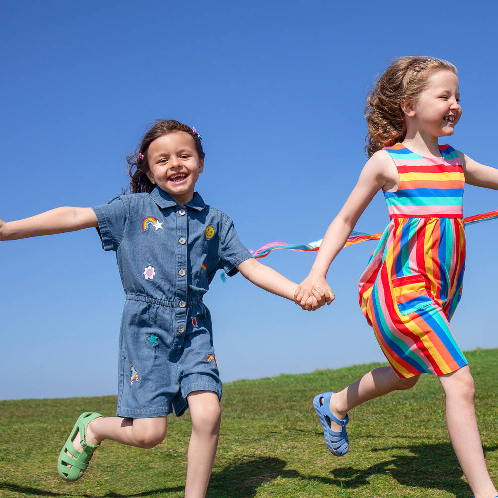 Frugi-Girls Blue Organic Cotton Denim Playsuit | Childrensalon