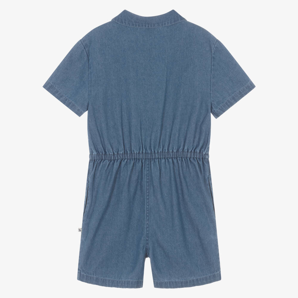 Frugi-Girls Blue Organic Cotton Denim Playsuit | Childrensalon
